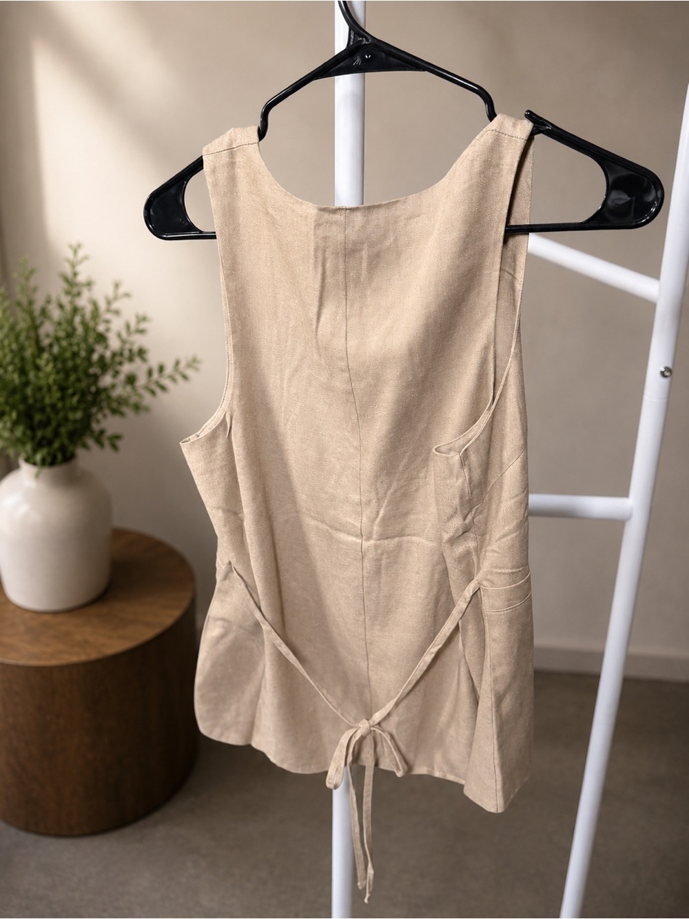 Zenana Linen-Blend Sleeveless Button Front Top in Beige - Picture 2 of 2